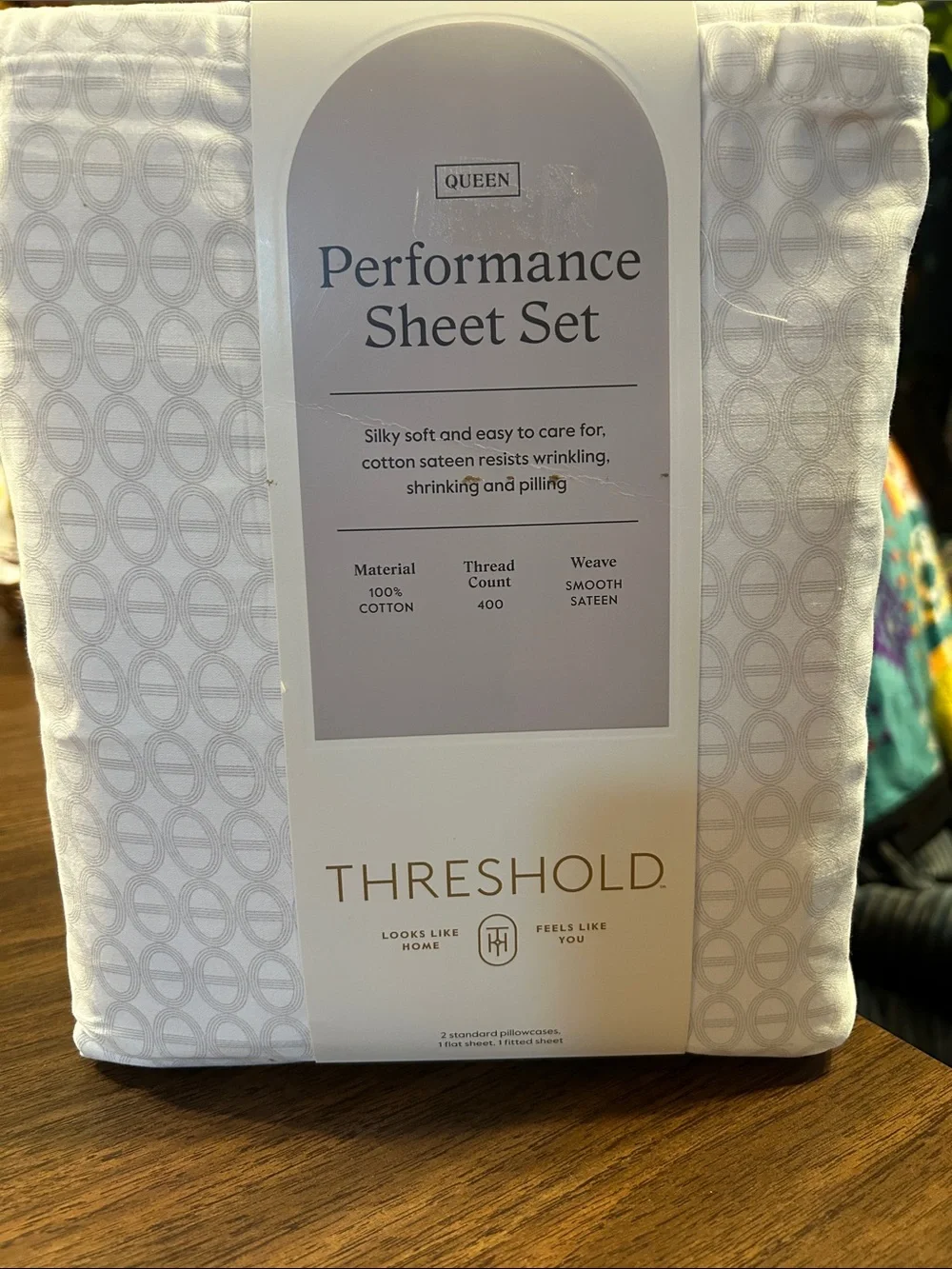 Threshold Queen Performance Sheet Set - White with Subtle Gray Geometric